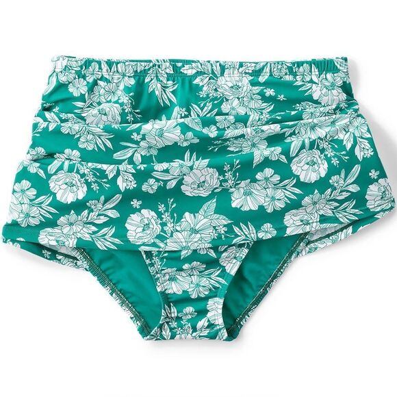 Land's End SlenderSuit fabric Swimsuit skirt emerald white romantic floral 14 - Picture 1 of 7